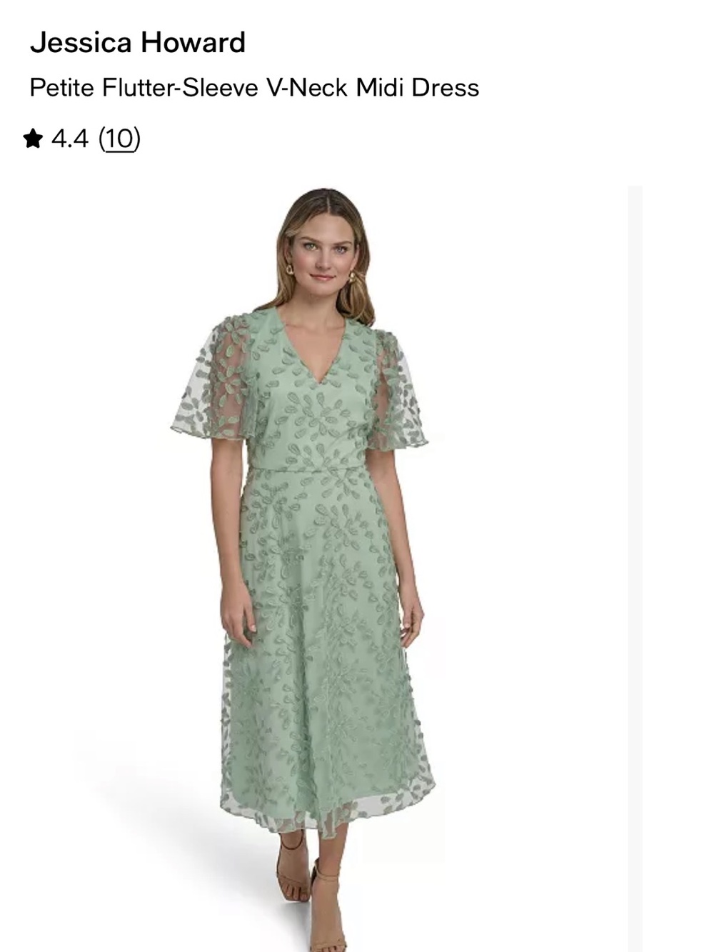 Jessica Howard Sage Green V-Neck Midi Dress with Flutter Sleeves